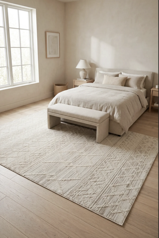 Modern Dokuma Halı Krem İskandinav Model Özel Ölçü