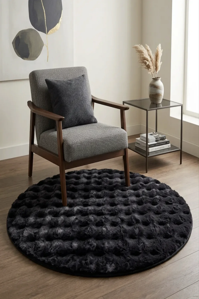 Bubble Antrasit Puffy Yumuşak Daire Halı