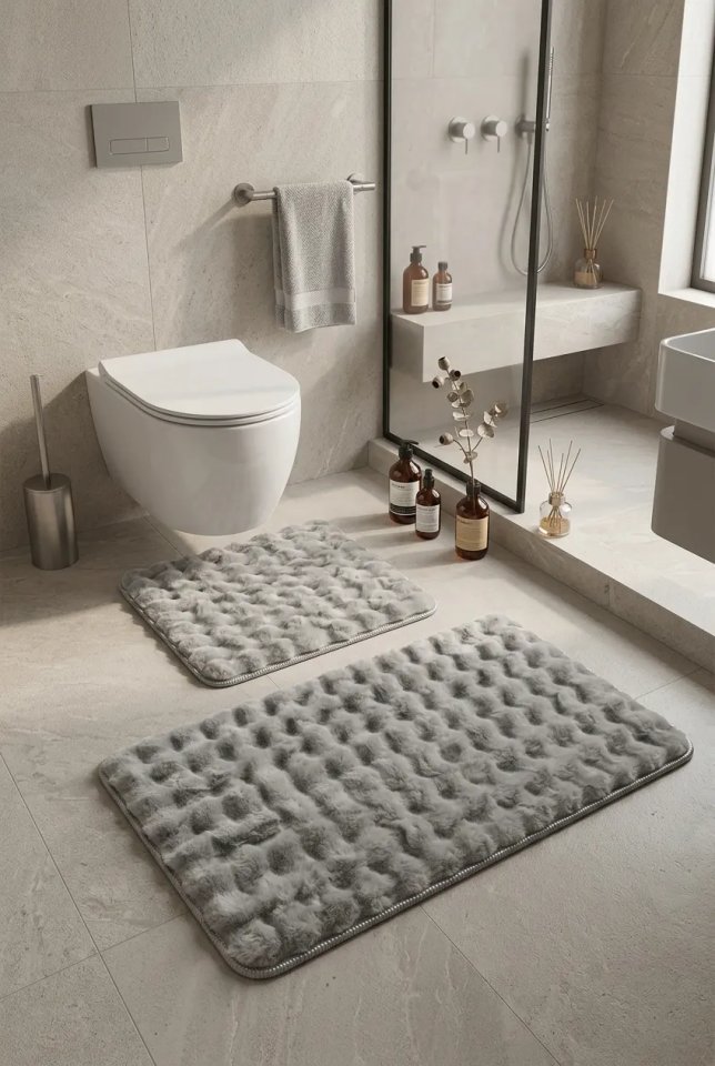 Bubble Gri 2li Banyo Paspas Takımı